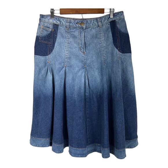 Soft Surroundings Dresses & Skirts - Soft Surroundings Denim Midi Jeans Skirt XL Pleated Flared Stretch